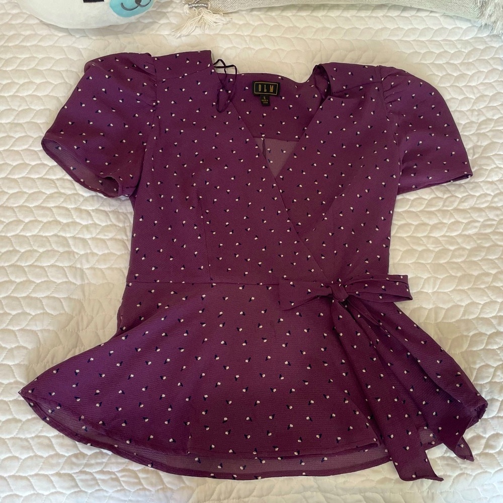 Purple Peplum Puffy Sleeve Top - Small